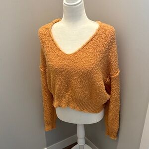 We The Free Vibrant Orange V-Neck Sweater